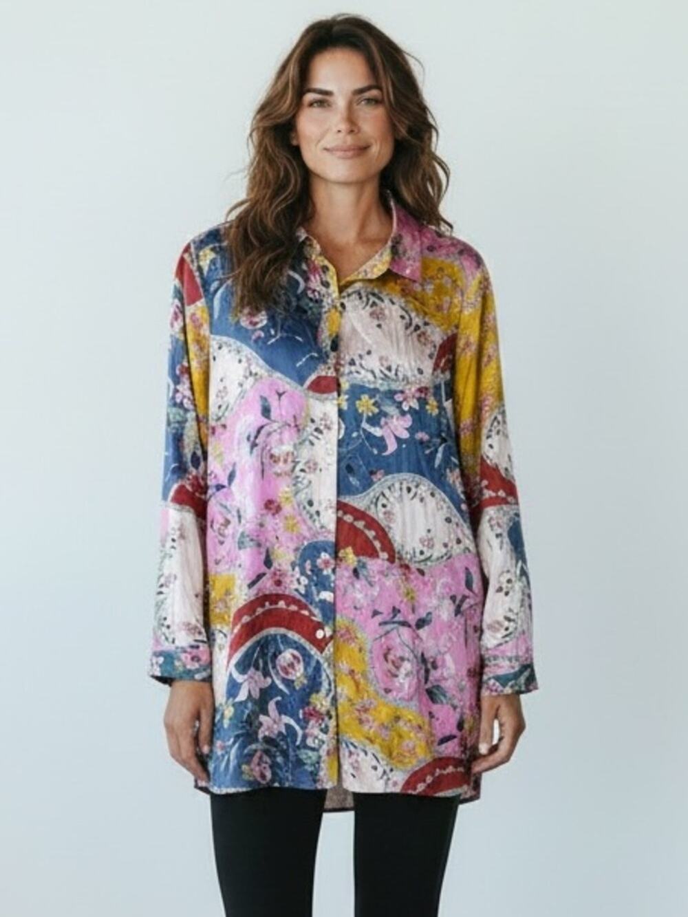 Susan Graver pink button down tunic Medium